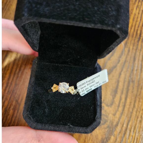 Sweet Engagement Ring 6.5mm Round Semi-Set Cubic Zirconia Gold-Tone Ring Size 8 - Picture 4 of 14